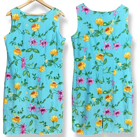 Coldwater Creek Floral Beaded FLAWS ALTERED Sheath Size 14 Summer Colorful Blue - Picture 1 of 14